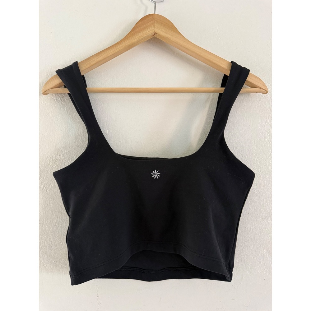 Athleta Elation Crop Tank Black Square Neck Shelf Bra Yoga Top Size Small - Picture 2 of 6